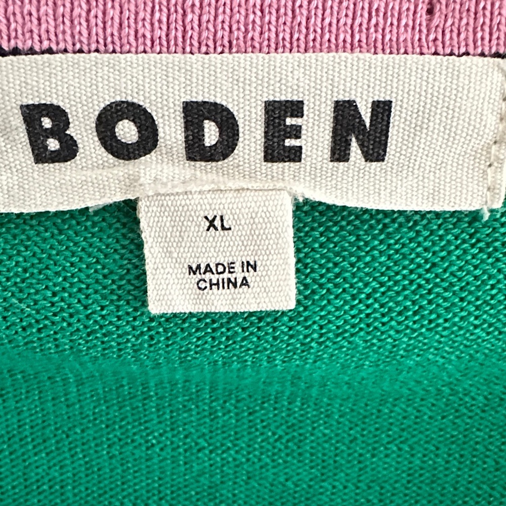 Boden Lara Relaxed Henley Green Sweater with Pink Collar and Cream Placket - Picture 2 of 3